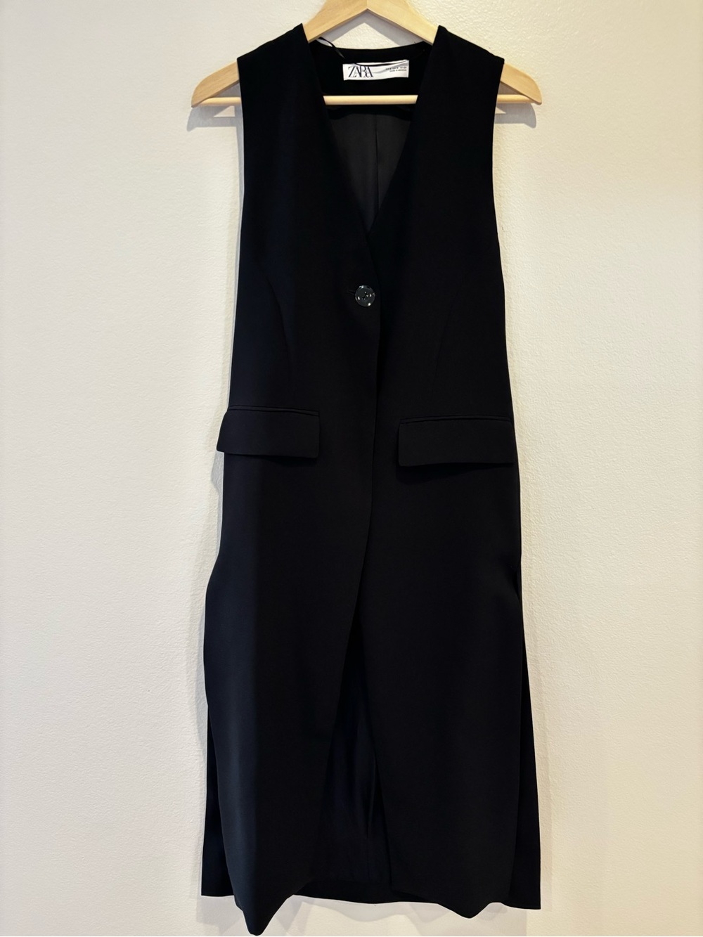 ZARA BLACK LONG DRESSY VEST TOP S